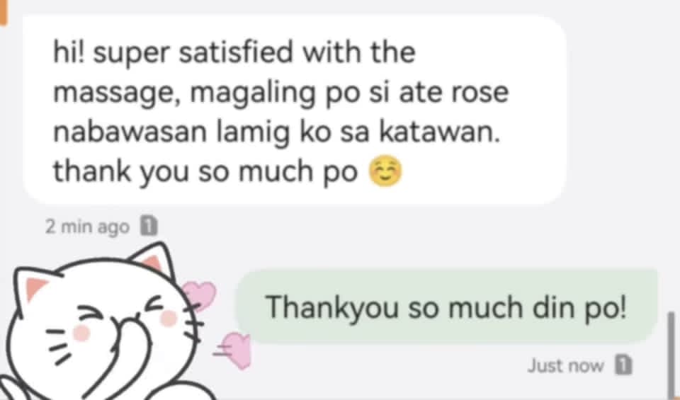 Guest message: super satisfied with the massage
